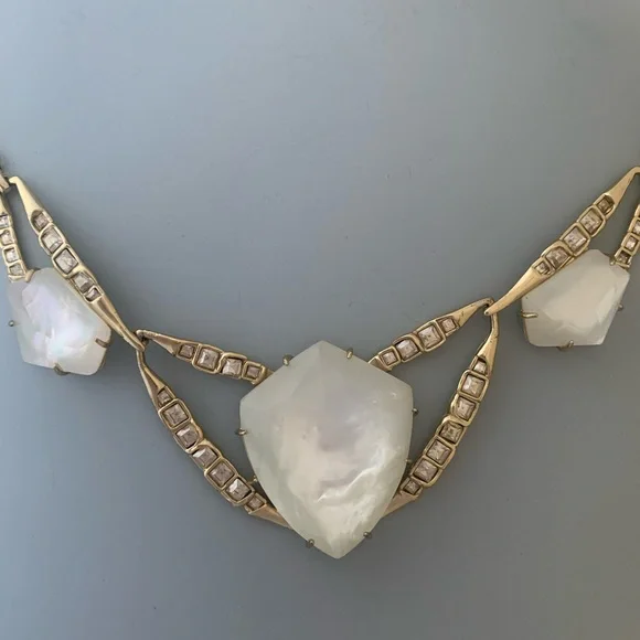 ALEXIS BITTAR Ms Havisham Starlight Mosaic Tile Gold White Pearlescent Necklace - Picture 6 of 12